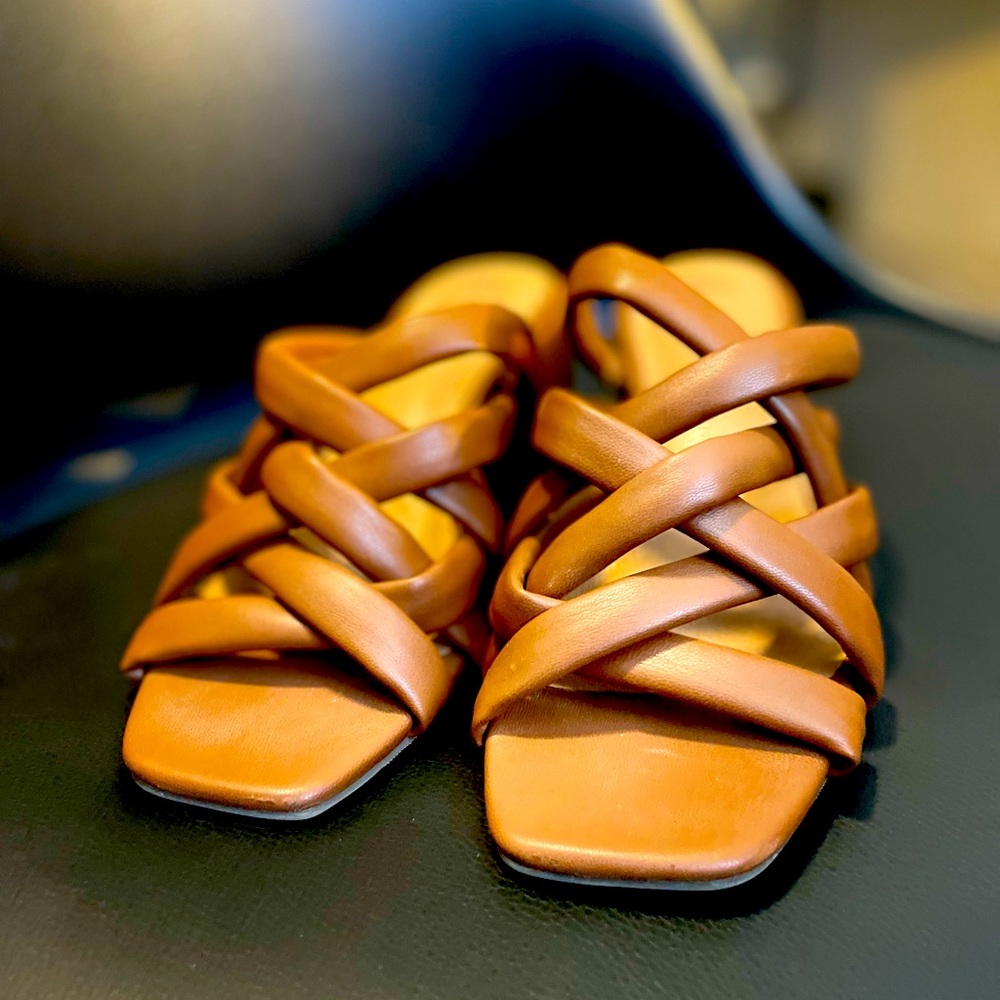 Brown faux leather sandals